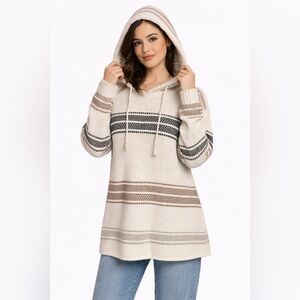 Pazzo Vintage 90s Hooded Knit Sweater Cream Striped Cozy Pullover